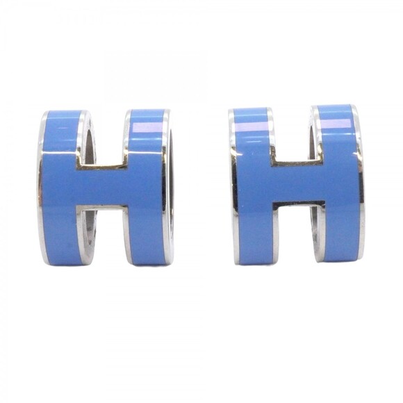 Hermes Pop Ash Metal Silver Blue Earrings for Women P2274748